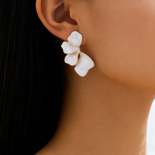 Chunky Earrings Big Statement Earrings for Women Trendy Large Floral Ginkgo Leaf Flower Earring Irregular Long Drop Dangle Earrings Chunky Jewelry - style: 1 - White
