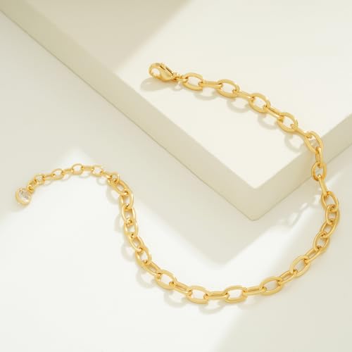 BENEIGE Women Bracelet 14K Gold Plated Paperclip Satellite Bead Ball Oval Cuba Cable Box Chain Daily Charm Layered Link Silver Bracelets Adjustable Jewelry - style: Paperclip Circle