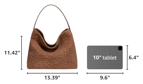 Slouchy Suede Woven Hobo Bags Women Trendy Suede Purse Crossbody Crescent Shoulder Satchel Bag Top Handle Tote Handbag | Slouchy - color: Brown