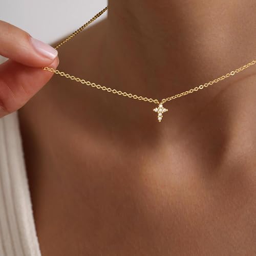 Turandoss Gold Cross Necklace for Women Girls Jewelry Gifts, Dainty 14K Gold Plated Cross Necklace Infinity CZ Holy Mary Medal Necklaces for Women Baptism Religious Faith Jewelry First Communion Gifts - color: layered cz cross necklace