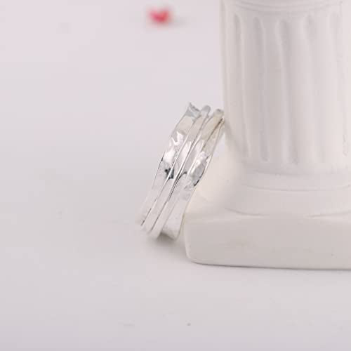 925 Sterling Silver Anxiety Ring with Beads Fidget Spinning Rings for Women Worry Beads Rings - color: hammered design B
