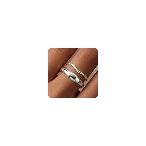 Gold Rings for Women Men Non Tarnish, Waterproof Chunky 14K Gold Plated Dainty Stackable Rings Trendy Statement Pinky Thumb Rings Engagement Eternity Wedding Band Ring Stacking Gold Jewelry Size 3 4 5 6 7 8 9 10 11 - color: Silver, size: 6