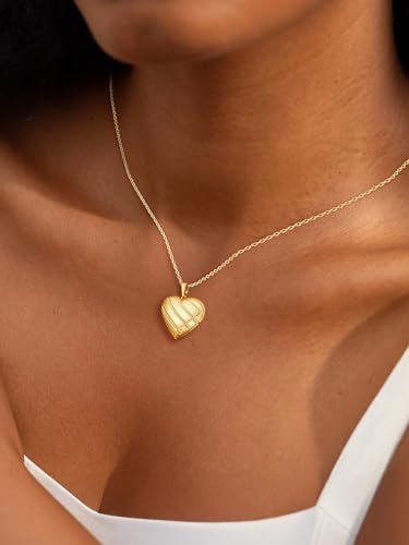 U7 Women Locket Necklace Platinum 14K Gold Photo Lockets that Hold Picture,Chain 20 Inch Personalized Gift Custom Love Heart Image Necklaces - color: 05# Gold Stripe