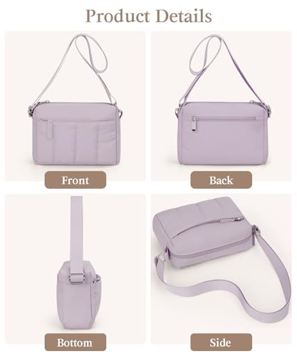Pritent Crossbody Bags for Women, Lightweight Puffer Travel Cross Body Purse, Mini Shoulder Handbag Used for Daily Gym Hiking - color: Violet