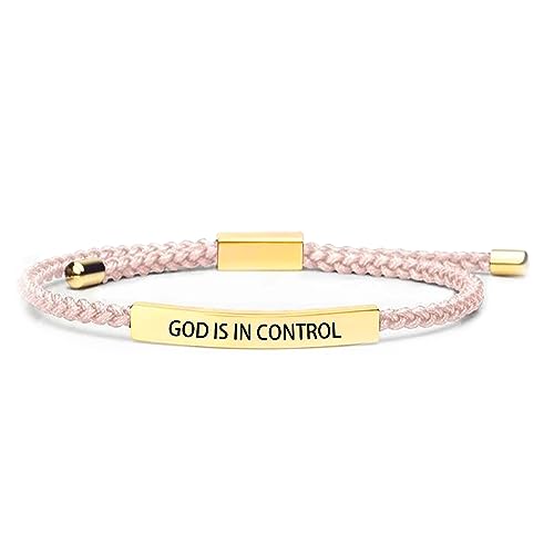 God is in Control Tube Bracelet for Women Men, Handmade Braided Adjustable Inspirational Bracelets Stainless Steel Christian aith Jewelry for Christmas Birthday Gifts - color: Gold-Pink