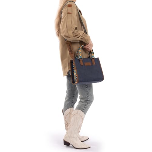 Montana West Wrangler Tote Bag for Women Aztec Western Retro Purse Top Handle Handbags - color: A-navy Blue