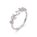 Gold Rings Non Tarnish Silver Adjustable Rings for Women Cubic Zirconia Leaf Ring Dainty Silver Stackable Ring for Women - style: silver