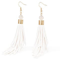 Coiris Boho Leather Layered Tassel Earrings for Women Lightweight Leather Fringe Dangle Earrings Handmade Bohemian Summer Beach Western Drop Earrings for Women - color: White