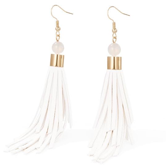 Coiris Boho Leather Layered Tassel Earrings for Women Lightweight Leather Fringe Dangle Earrings Handmade Bohemian Summer Beach Western Drop Earrings for Women - color: White