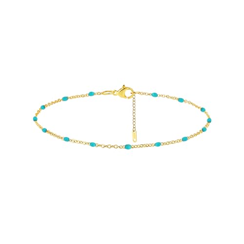 Dainty Ankle Bracelets for Women 18K Gold Plated Satellite Beaded Herringbone Lip Chain Anklets Simple Minimalist Summer Beach Foot Jewelry Christmas Gifts - color: Green Beads-Gold