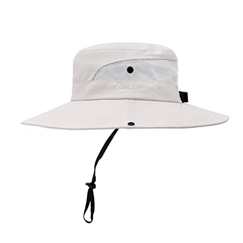 Womens Summer Sun Hat Beach Hat Wide Brim Outdoor UV Protection Hat Foldable Cool Mesh Ponytail Bucket Hat - color: Beige