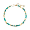 Fettero Beaded Bracelets for Women Charm Natural Stone Handmade Beads White Gold Plated Dainty Gold Bracelets Non Tarnish Boho Summer Beach Vacation Jewelry - color: Green Tur