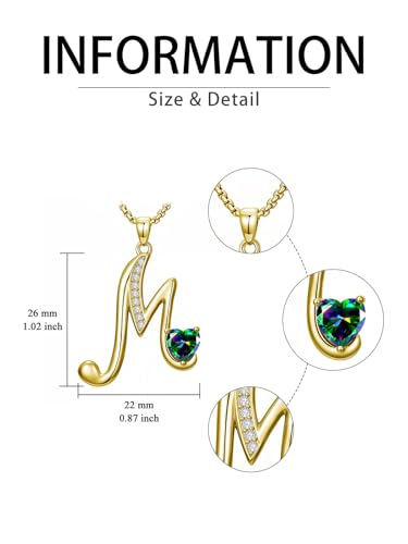 Birthday Gifts for Women 18k Gold Initial Necklaces for Women Simple Alphabets Letters with Birthstone Pendants Name Jewelry Anniversary Wedding Gifts for Sister Daughter Her (with Gift Box) - color: 06-Jun-Alexandrite, style: Letter M