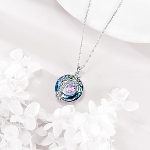 POPLYKE Mothers Day Gifts for Mom Her Wife Tree of Life Necklace 925 Sterling Silver Birthstone Pendant with Crystal Anniversary Birthday Wedding Jewelry for Women - color: 06-Jun-Alexandrite, style: White Gold Plated-Blue Crystal