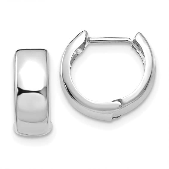 14K Gold Huggie Hoop Earrings (5mm Wide Huggie), Real 14k Gold Hoops - style: White Gold 17mm