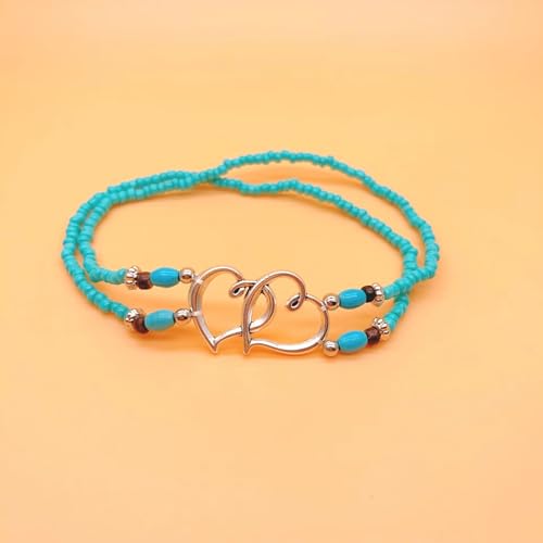 Ankle Bracelets for Women Waterproof Elastic Heart Anklet Stretchy Ankle Bracelets Colorful Beaded Anklets Boho Ankle Bracelets Silver Beach Anklet Jewelry Accessories for Summer - color: Silver Blue Anklets