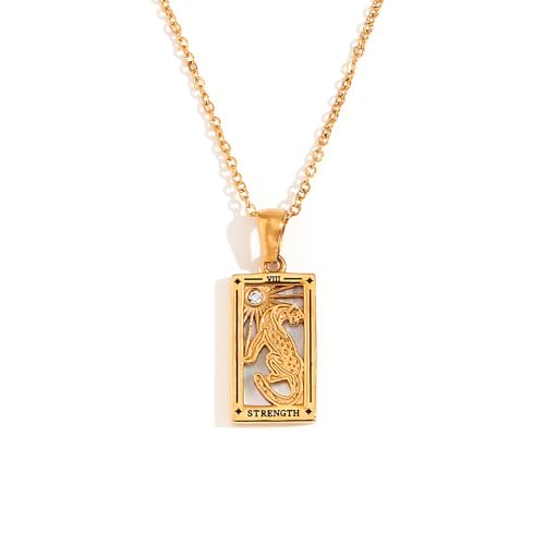 ORIGENCE 18k Gold Plated Tarot Cards Pendant Necklace - Vintage Colorful Charm Necklace Lucky Talisman Hypoallergenic for Women and Men Gift - style: The Strength-New
