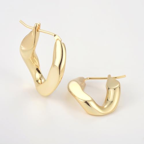 RENAIZ Bold Statement Hoop & Stud Earrings for Women – 14K Gold & Rhodium Plated Maximalist Jewelry, Chunky Geometric Boho Earrings, Hypoallergenic Non-Tarnish Trendy Gift - color: Yellow Gold, style: Twisted Overlap