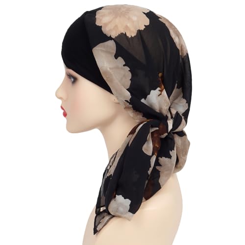 Headwear Turbans for Women - Lightweight Head Scarf for Women's Hair Chiffon Elegant Headwraps Hats - color: Black-coffee