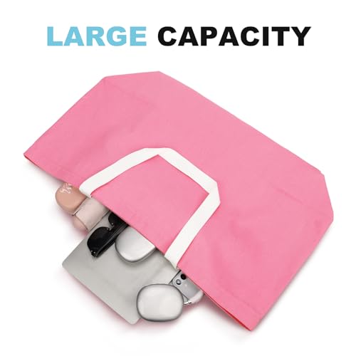 Large Canvas Tote Bag-Extra Big Shopping Beach Totes Bags Reusable Largest Grocery Plain Solid Bag 28"x8"x16" - color: Pink With Zipper