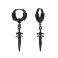 Sonateomber Gothic Silver Black Small Hoop Earrings for Women Men, Punk Hip Hop Engrave Beaded Goth Dangle Drop Earings Halloween Costumes Accessories Prom Fashion Jewelry Gift - color: Black Sword