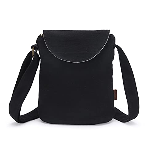 OPQRSTU Women's Retro Small Size Canvas Shoulder Bag Hippie Boho Crossbody Handbag - color: Black#2