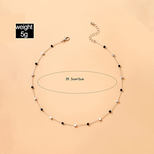 FUTIMELY Bohemia Green Beaded Beads Choker Necklace for Women,Simple Fresh Green Beaded Square Round Bead Choker Necklace - color: Gold+Black Gold Square