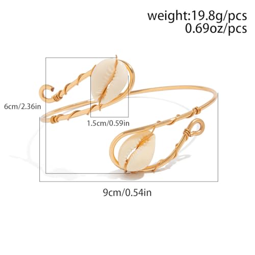 Golden Metal Starfish Seashell Upper Arm Bracelet Flower Charm Bohemia Bracelets for Women Beach Wedding Adjustable Open Cuff Bangle Coil Swirl Armband Party Jewelry - color: Style 01