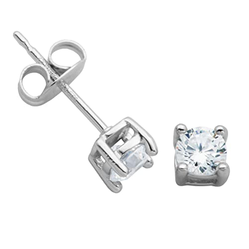 Amazon Essentials Plated Sterling Silver Cubic Zirconia Stud Earrings (Round & Princess) - color: White/Platinum, size: 4 mm, style: Round Cut