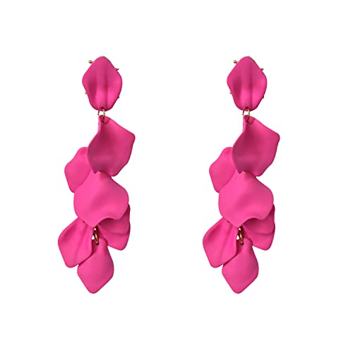 Long Acrylic Rose Petal Earrings Dangle Exaggerated Flower Earrings Drop Statement Floral Tassel Earrings for Women - color: Rose Red