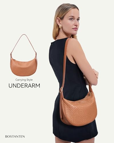 BOSTANTEN Purses for Women Crescent Crossbody Bag Vegan Leather Shoulder Hobo Handbag Adjustable Strap - color: Large Brown