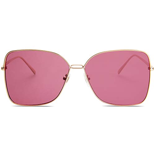 SOJOS Trendy Square Oversized Sunglasses Womens Mens UV400 Big Large Designer Shades SJ1082 - color: Shiny Gold/Burgundy