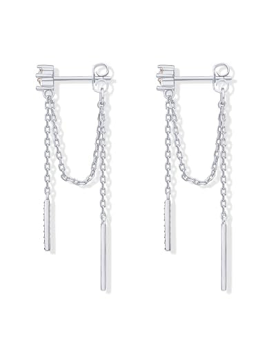 PAVOI 18K Gold Plated 925 Sterling Silver Posts Drop Dangle Chain Earrings for Women | Dangling Chain Studs | Cubic Zirconia Ball Threader Earscapes Earrings - style: Cubic Zirconia