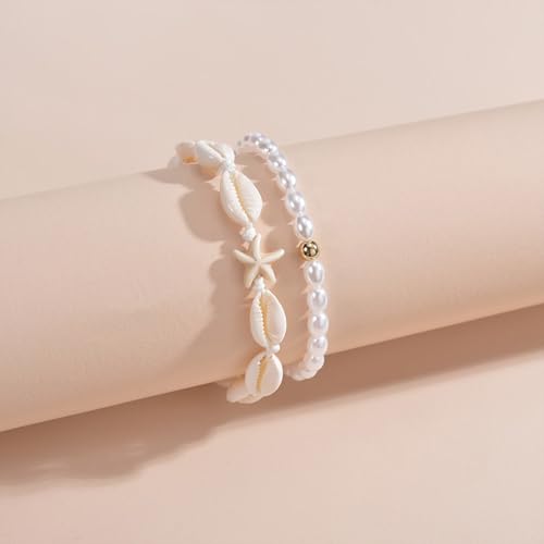 Pearl Anklet for Women Pearl Shell Bracelet Vintage Pearl Layered Anklets Trendy Retro Pearl Ankle Bracelet Summer Beach Foot Jewelry Gifts