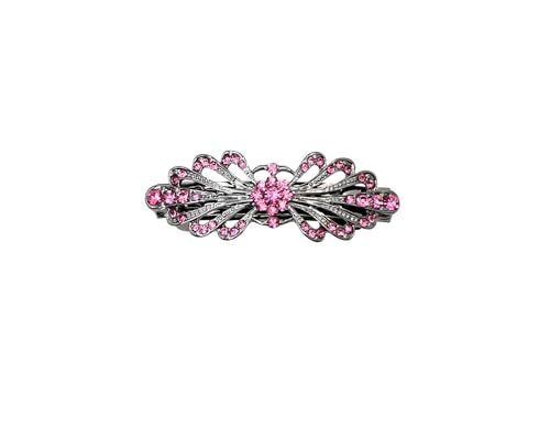 Faship Pink Small Mini Black Gun Plated Floral Hair Barrette Clip - color: Pink / Black gun plated