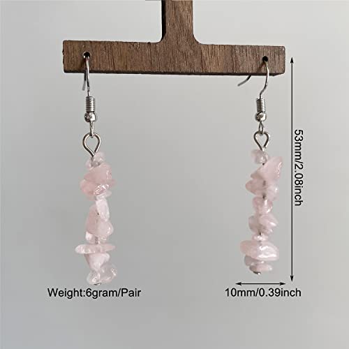 Handmade Bohemian Vintage Silver Nature Stone Beads Long Dangle Drop Earrings for Women - color: Pink