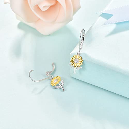 Sunflower Leverback Earrings S925 Sterling Silver Earrings You Are My Sunshine Dangle Earring Jewelry for Women - style: Dangle sunflower