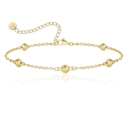 Birthstone Bracelet for Women 14K Gold Plated Dainty Link Bracelet Trendy Non Tarnish Trendy Chain Bracelets Birthday Valentines Gifts Jewelry for Women Mom Daughter Wife Sister Friend - color: 11.November