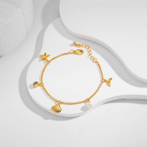 Gold Charm Bracelet for Women Boho Adjustable Shell Starfish Bracelet Summer Beach Ocean Statement Bracelets - color: Charm bracelet