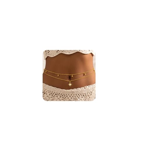 Layered Beads Waist Chain Gold/Silver Sun Belly Chain Bikini Body Chain Women Adjustable Beach Waist Jewelry Accessories - size: Medium, style: Gold Sun