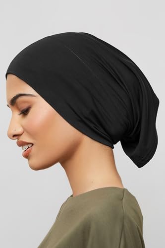 Women Under Scarf Hijab Cap Undercap Headwrap Scarf Stretch Tube Neck Cover - color: Black