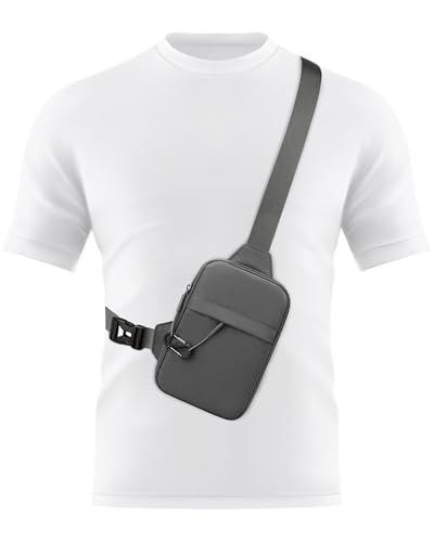 Peicees Small Anti-theft Sling Bag for Men Women Waterproof Mini Crossbody Backpack Chest Bag Travel Passport Phone Holder, Grey - color: Grey