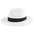 DRESHOW Women Straw Panama Hat Travel Fedora Beach Sun Hat Summer Wide Brim Straw Roll up Hats UPF 50+ - color: Fedora White