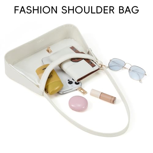 CLUCI Clear Bag for Stadium Events, Clear Purses for Women, Shoulder Bag Hobo Handbag with Adjustable Strap - color: B-transparent With White-small