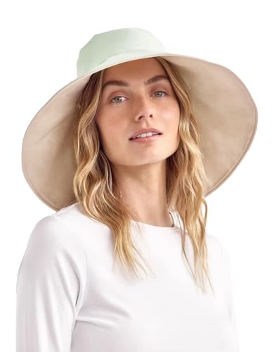 Solbari Ultra Wide Brim Sun Hat UPF 50+ Packable UV Sun Protection Hats with Full Coverage Brim - color: Coolgreen/Beige, size: Small-Medium