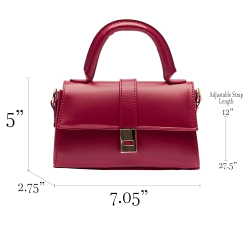MOON CANTA Mini Crossbody Bag for Women – Small Faux Leather Shoulder Purse with Gold Lock, Elegant Design for Daily Use - color: Cherry Red