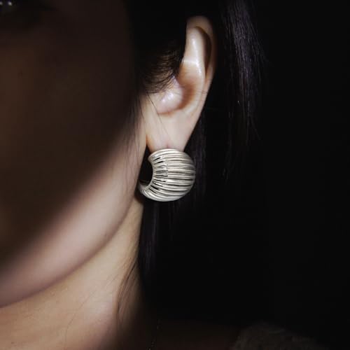 RENAIZ Bold Statement Hoop & Stud Earrings for Women – 14K Gold & Rhodium Plated Maximalist Jewelry, Chunky Geometric Boho Earrings, Hypoallergenic Non-Tarnish Trendy Gift - color: White Gold, style: Chunky