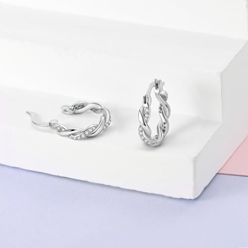 Parmuz 925 Sterling Silver Earrings Hoops for Women Ladies Simple Lightweight Twisted Medium Hoop Earrings With Cubic Zirconia Hypoallergenic Jewelry for Her - color: medium twist earring