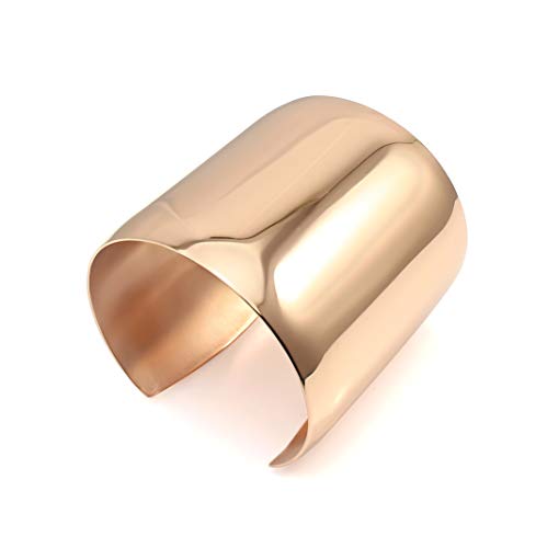 Stainless Steel Smooth Polished Open Cuff Bangle Bracelet for Women Lady Girls Gift - color: Rose gold