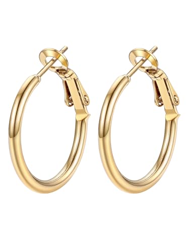 FOCALOOK 14K Gold Plated Lightweight Large Hoops| 2mm Thin Hoop Earrings for Women 30/40/50/70/100mm - color: 01.Gold, size: 20mm